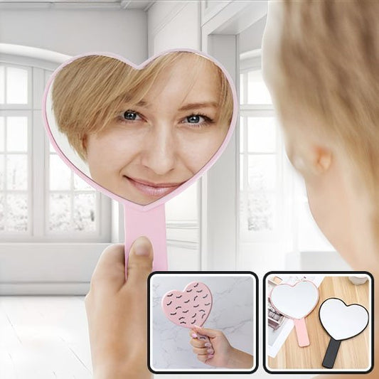 Miroir de poche rose forme coeur